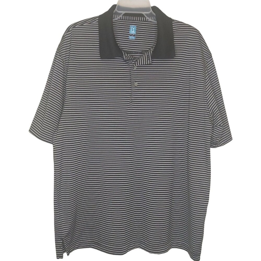 PGA Tour Men's [Size XL] Golf Polo Shirt Black/White/Gray Striped Short Sleeve - Picture 1 of 5